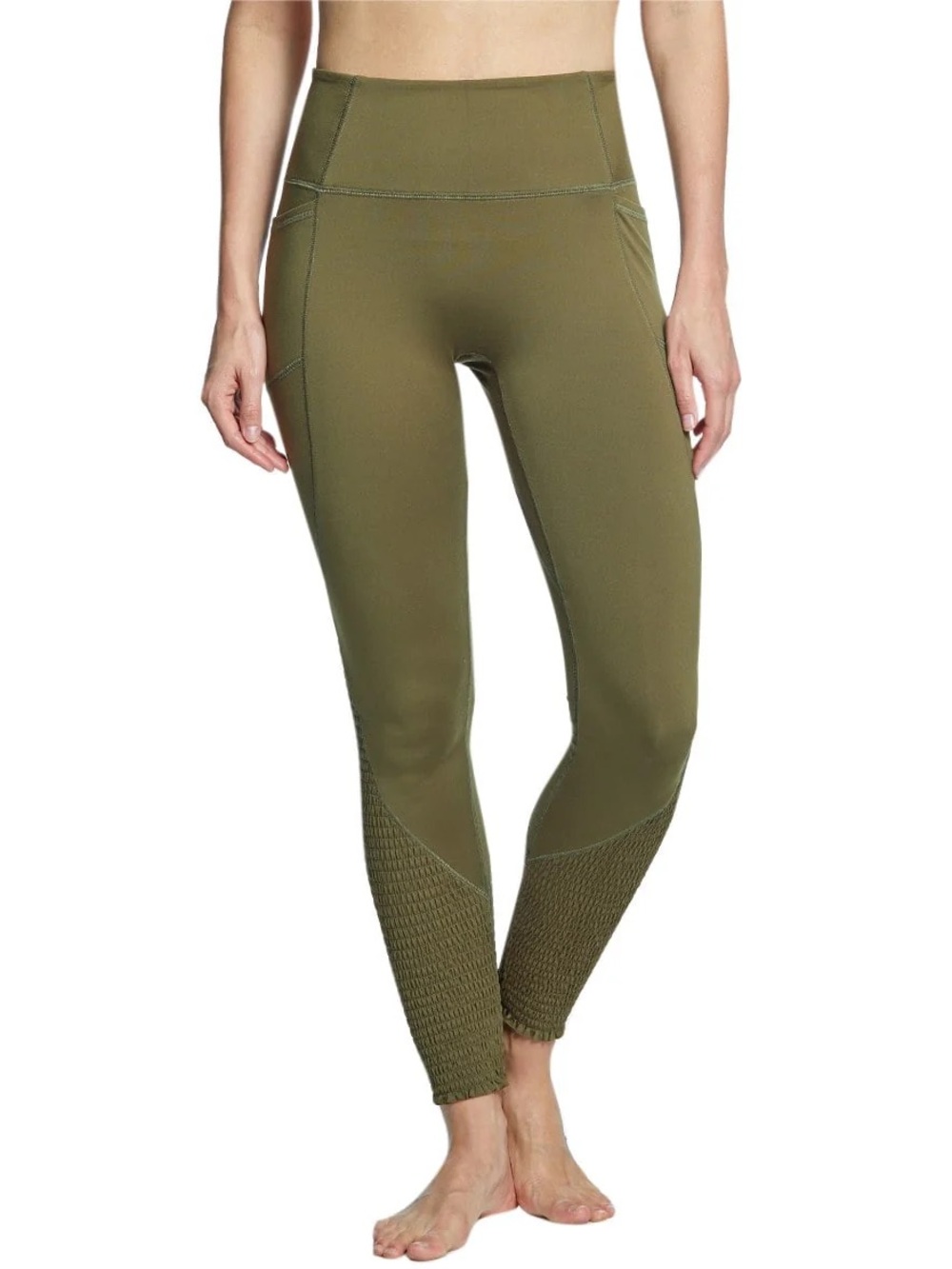 Free People Movement Time is Now Smocked Leggings in Olive Green Size XS Pockets